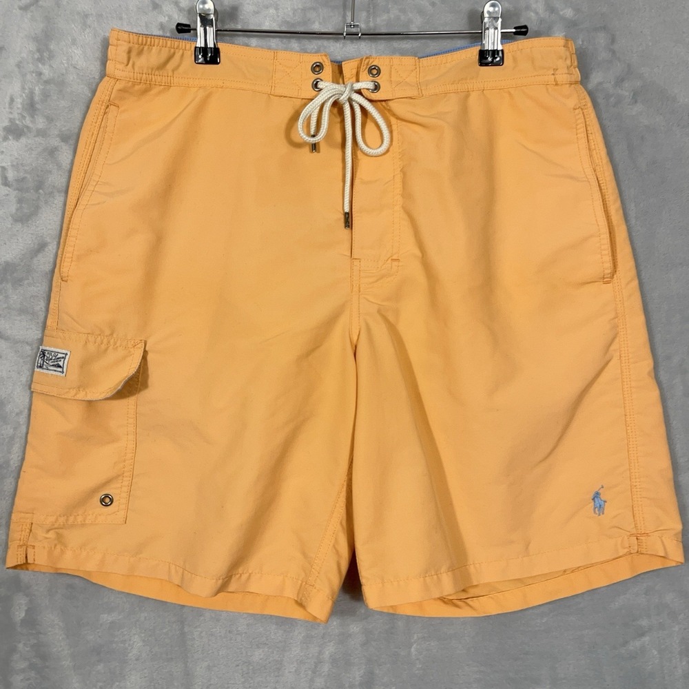 Polo‎ Ralph Lauren Swim Trunks Mens L Orange Lined Bathing Suit Pockets Preppy
